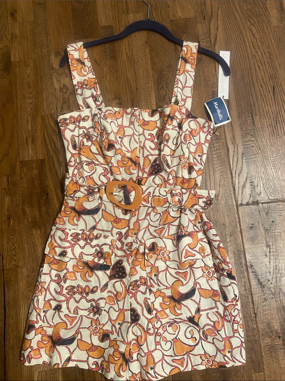 House of Harlow Floral Pattern Belted Romper in Cream, Orange & Brown